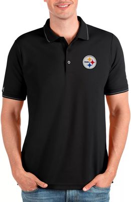 Antigua Men's Pittsburgh Steelers Merit Black Xtra-Lite Polo