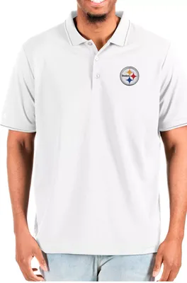 Antigua Men's Pittsburgh Steelers Affluent White/Silver Big & Tall Polo