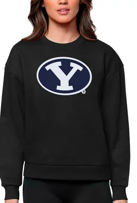 Antigua Women's BYU Cougars Black Victory Crew Sweatshirt