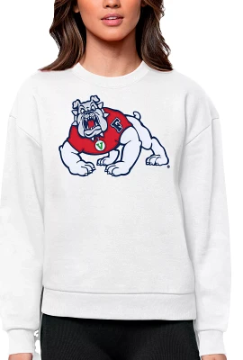 Antigua Women's Fresno State Bulldogs White Victory Crew Sweatshirt