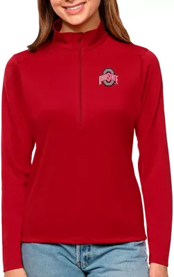 Antigua Women's Ohio State Buckeyes Dark Red Tribute Quarter-Zip Shirt