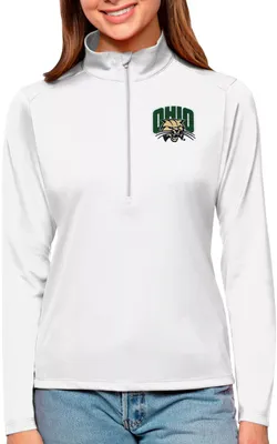 Antigua Women's Ohio Bobcats White Tribute Quarter-Zip Shirt