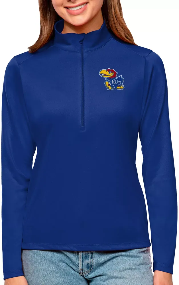 Antigua Women's Kansas Jayhawks Royal Blue Tribute Quarter-Zip Shirt