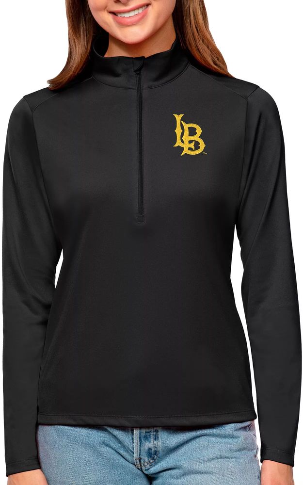 Antigua Women's Long Beach State 49ers Black Tribute Quarter-Zip Shirt