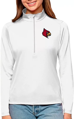 Antigua Women's Louisville Cardinals White Tribute Quarter-Zip Shirt