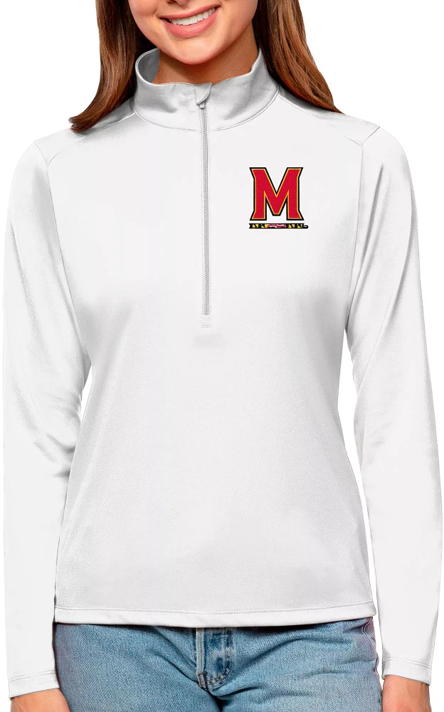 Antigua Women's Maryland Terrapins White Tribute Quarter-Zip Shirt