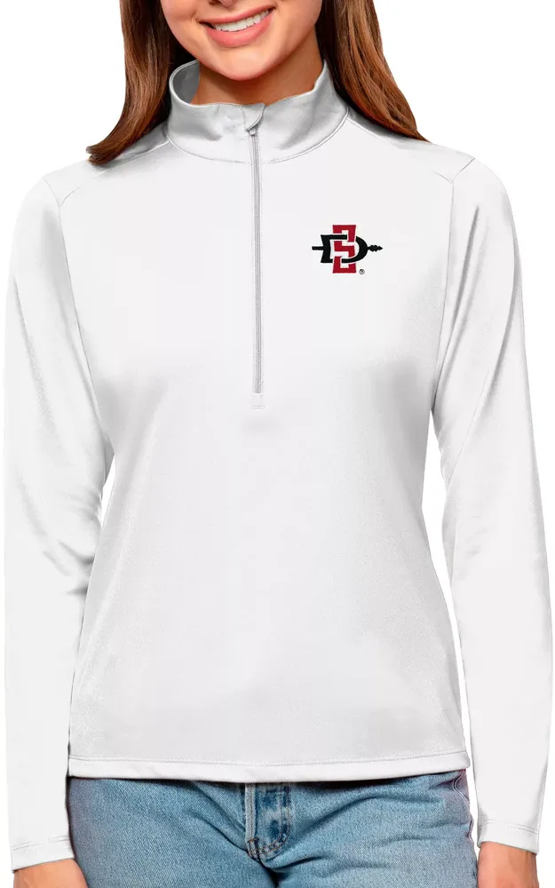 Antigua Women's San Diego State Aztecs White Tribute Quarter-Zip Shirt