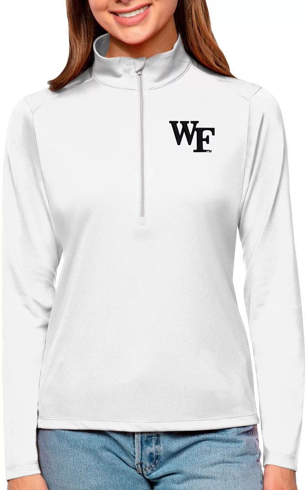 Antigua Women's Wake Forest Demon Deacons White Tribute Quarter-Zip Pullover