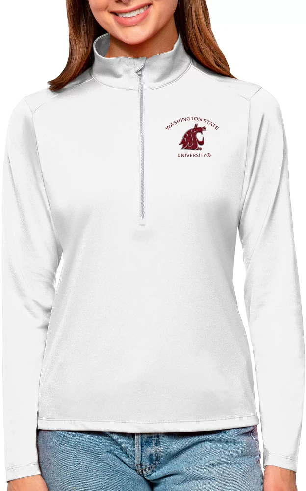 Antigua Women's Washington State Cougars White Tribute Quarter-Zip Pullover