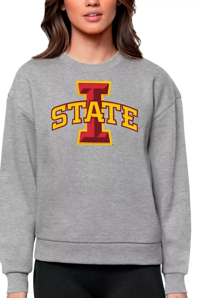 Antigua Women's Iowa State Cyclones Grey Heather Victory Crew Sweatshirt