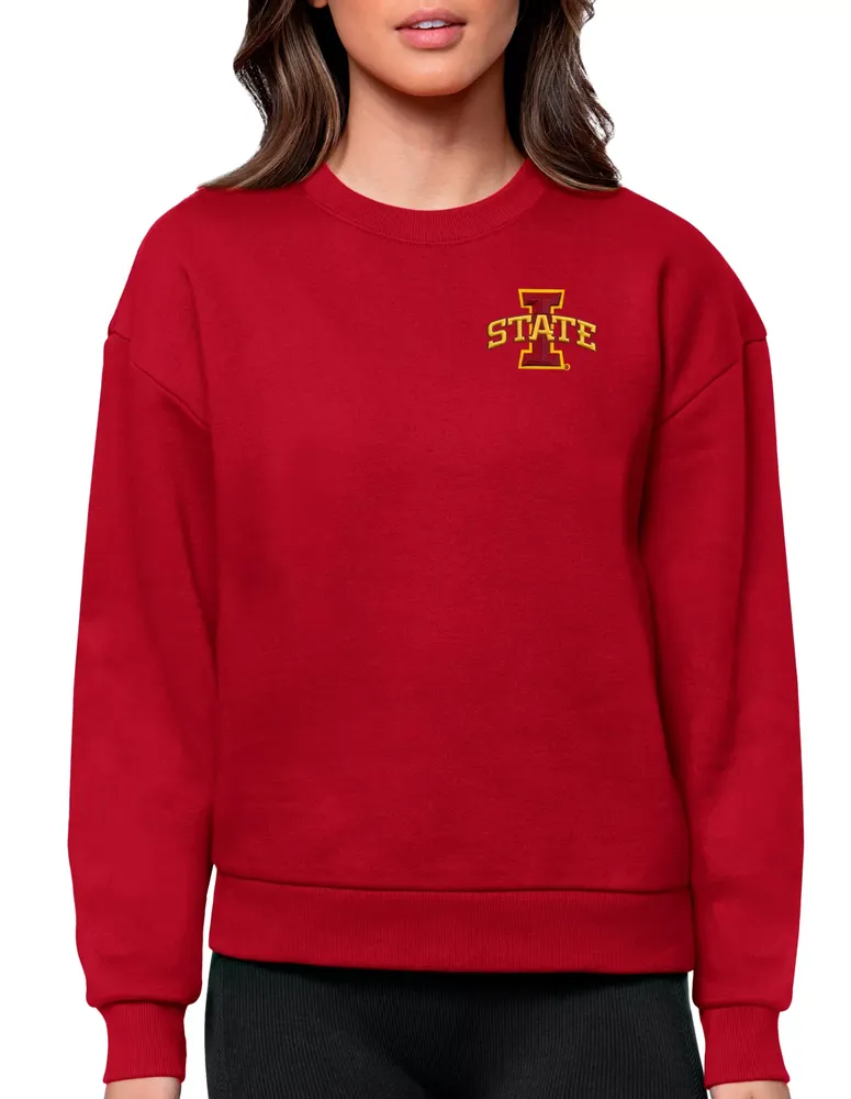 Antigua Women's Iowa State Cyclones Dark Red Victory Crew Sweatshirt