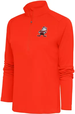 Antigua Women's Cleveland Browns Tribute Orange Quarter-Zip Pullover