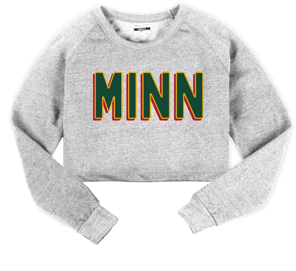 Where I'm From Minnesota White Script Fleece Cropped Crewneck Sweatshirt