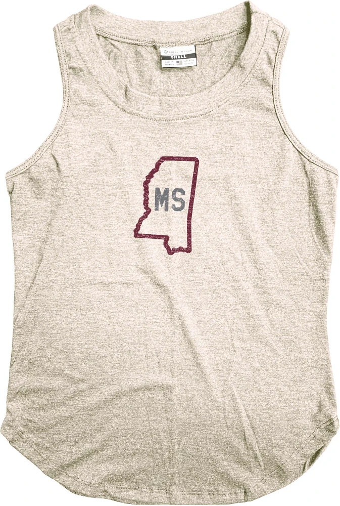 Where I'm From Women's Mississippi State Outline Oatmeal Tank Top