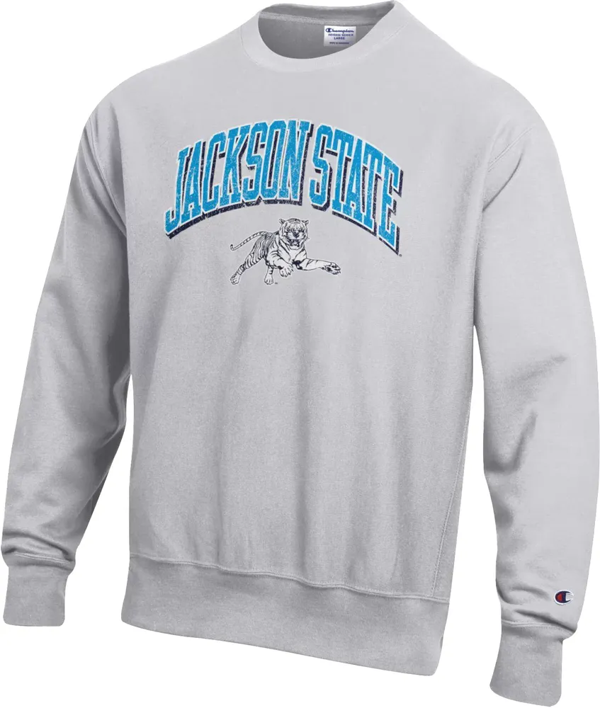 Champion Men's Jackson State Tigers Silver Grey Reverse Weave Crew Sweater