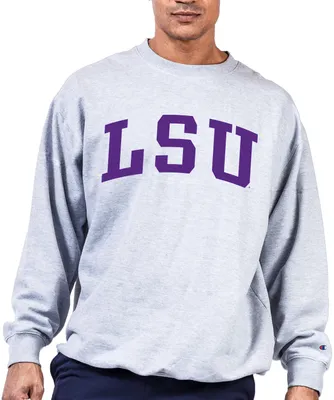 Champion Men's Big & Tall LSU Tigers Grey Reverse Weave Crew Sweatshirt