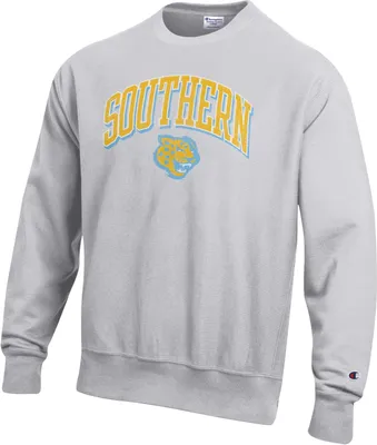 Champion Men's Southern University Jaguars Silver Grey Reverse Weave Crew Sweater