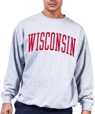 Champion Men's Big & Tall Wisconsin Badgers Grey Reverse Weave Crew Sweatshirt