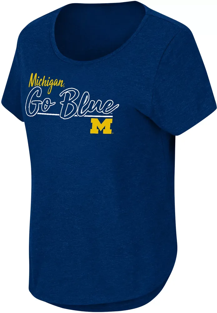 Colosseum Women's Michigan Wolverines Blue Curved Hem T-Shirt