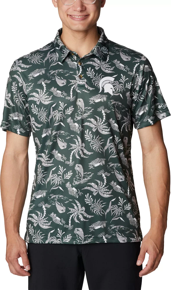 Columbia Men's Michigan State Spartans Green Terminal Tackle Polo