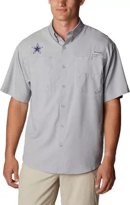 Columbia Men's Dallas Cowboys Tamiami Grey Woven Button-Up T-Shirt