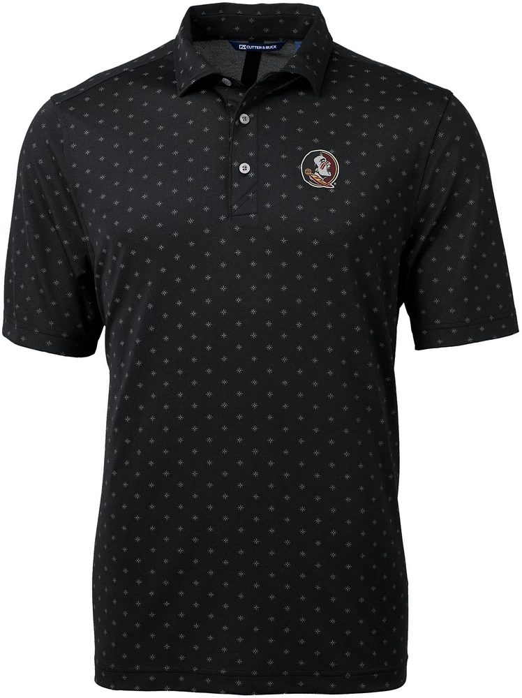 Cutter & Buck Men's Florida State Seminoles Black Virtue Eco Pique Tile Polo