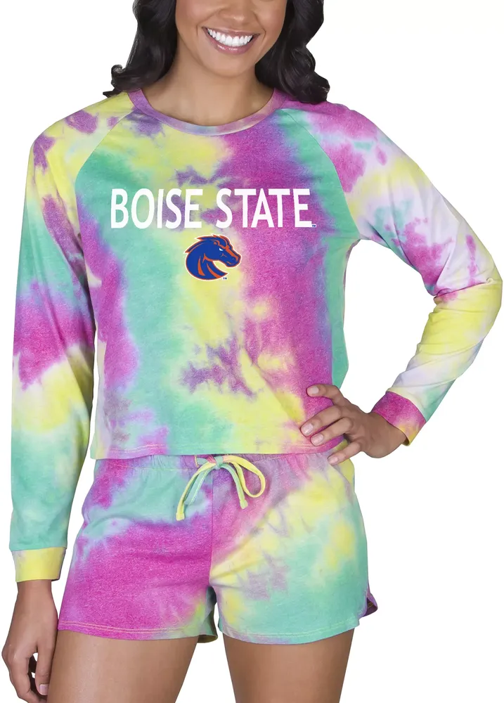 Concepts Sport Women's Boise State Broncos Tie-Dye Velodrome Long Sleeve T-Shirt and Short Set