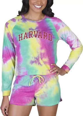 Concepts Sport Women's Harvard Crimson Tie-Dye Velodrome Long Sleeve T-Shirt and Short Set