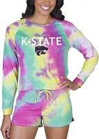 Concepts Sport Women's Kansas State Wildcats Tie-Dye Velodrome Long Sleeve T-Shirt and Short Set