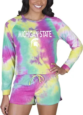 Concepts Sport Women's Michigan State Spartans Tie-Dye Velodrome Long Sleeve T-Shirt and Short Set