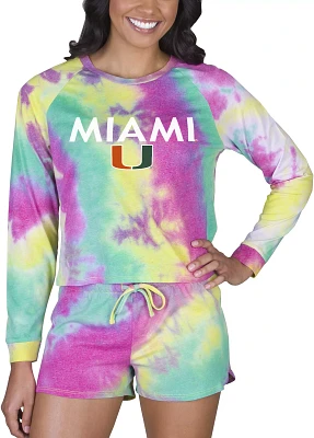 Concepts Sport Women's Miami Hurricanes Tie-Dye Velodrome Long Sleeve T-Shirt and Short Set