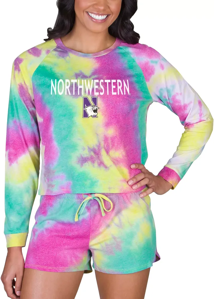 Concepts Sport Women's Northwestern Wildcats Tie-Dye Velodrome Long Sleeve T-Shirt and Short Set