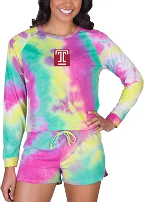 Concepts Sport Women's Temple Owls Tie-Dye Velodrome Long Sleeve T-Shirt and Short Set