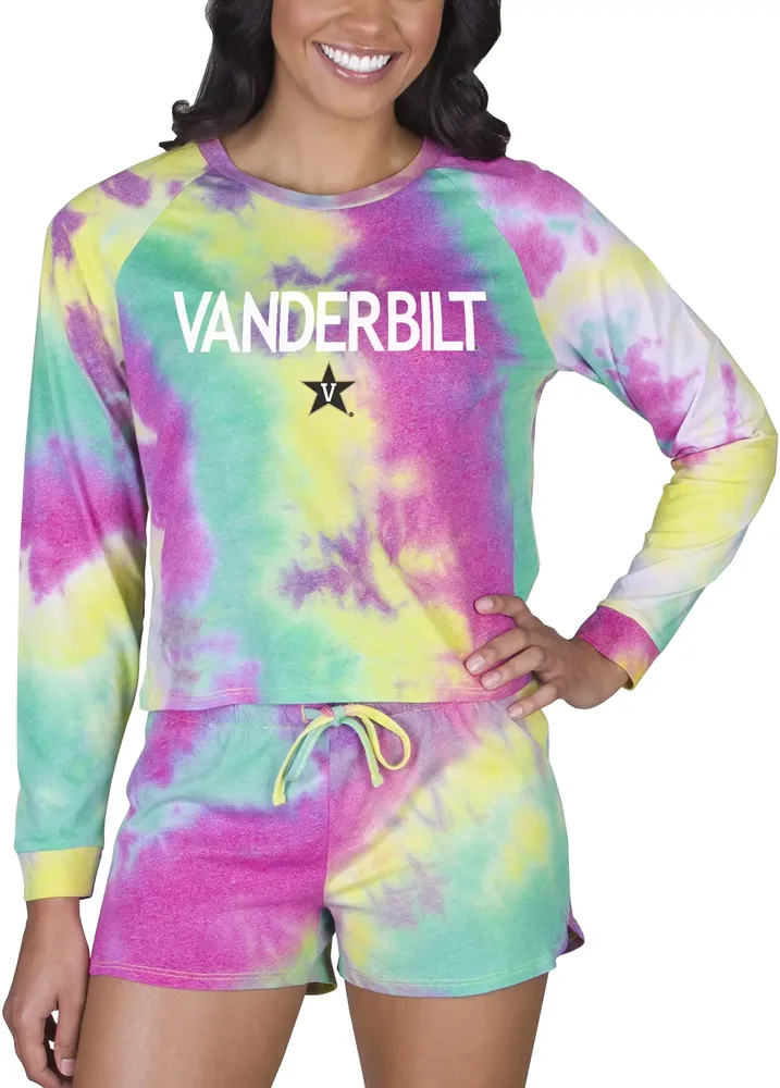 Concepts Sport Women's Vanderbilt Commodores Tie-Dye Velodrome Long Sleeve T-Shirt and Short Set