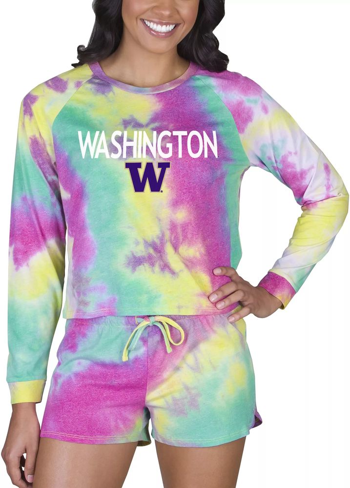 Concepts Sport Women's Washington Huskies Tie-Dye Velodrome Long Sleeve T-Shirt and Short Set