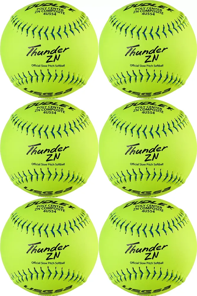 Dudley 12'' USSSA Thunder ZN Pro-M Stamp Slow Pitch Softballs - 6 Pack