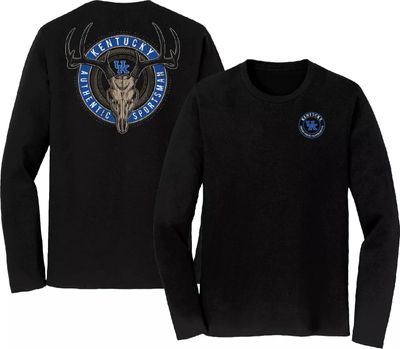 Great State Clothing Men's Kentucky Wildcats Deer Skull Badge Black Long Sleeve T-Shirt