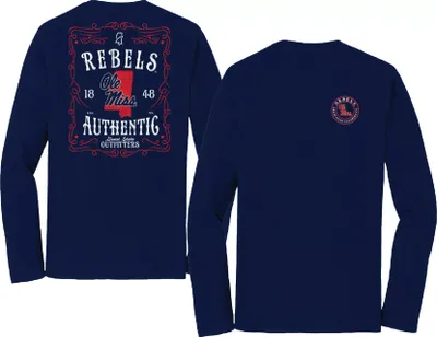 Great State Clothing Men's Ole Miss Rebels Blue Whiskey Label Long Sleeve T-Shirt