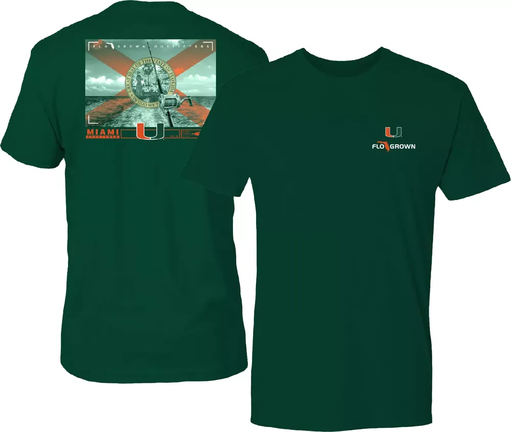 FloGrown Men's Miami Hurricanes Green Trolling Flag T-Shirt