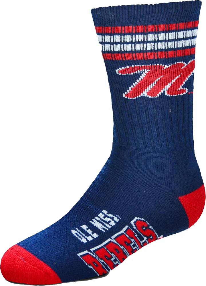 For Bare Feet Youth Ole Miss Rebels 4-Stripe Deuce Socks