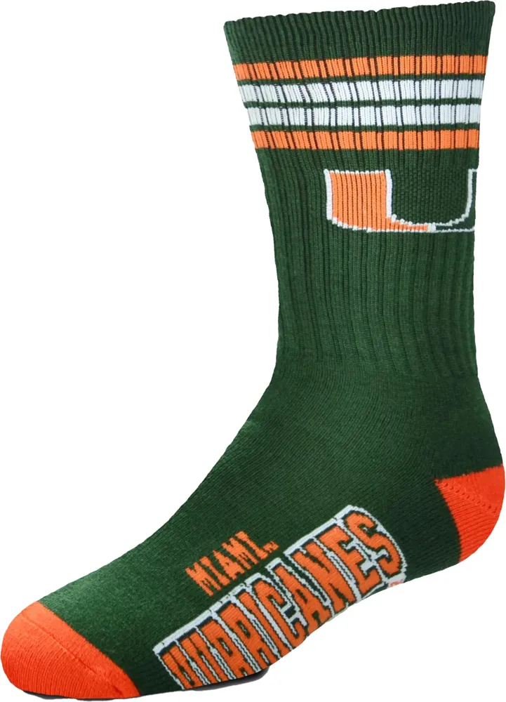 For Bare Feet Youth Miami Hurricanes 4-Stripe Deuce Socks