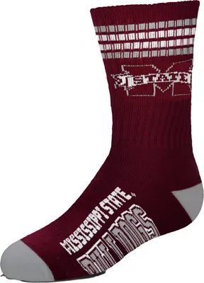 For Bare Feet Youth Mississippi State Bulldogs 4-Stripe Deuce Socks