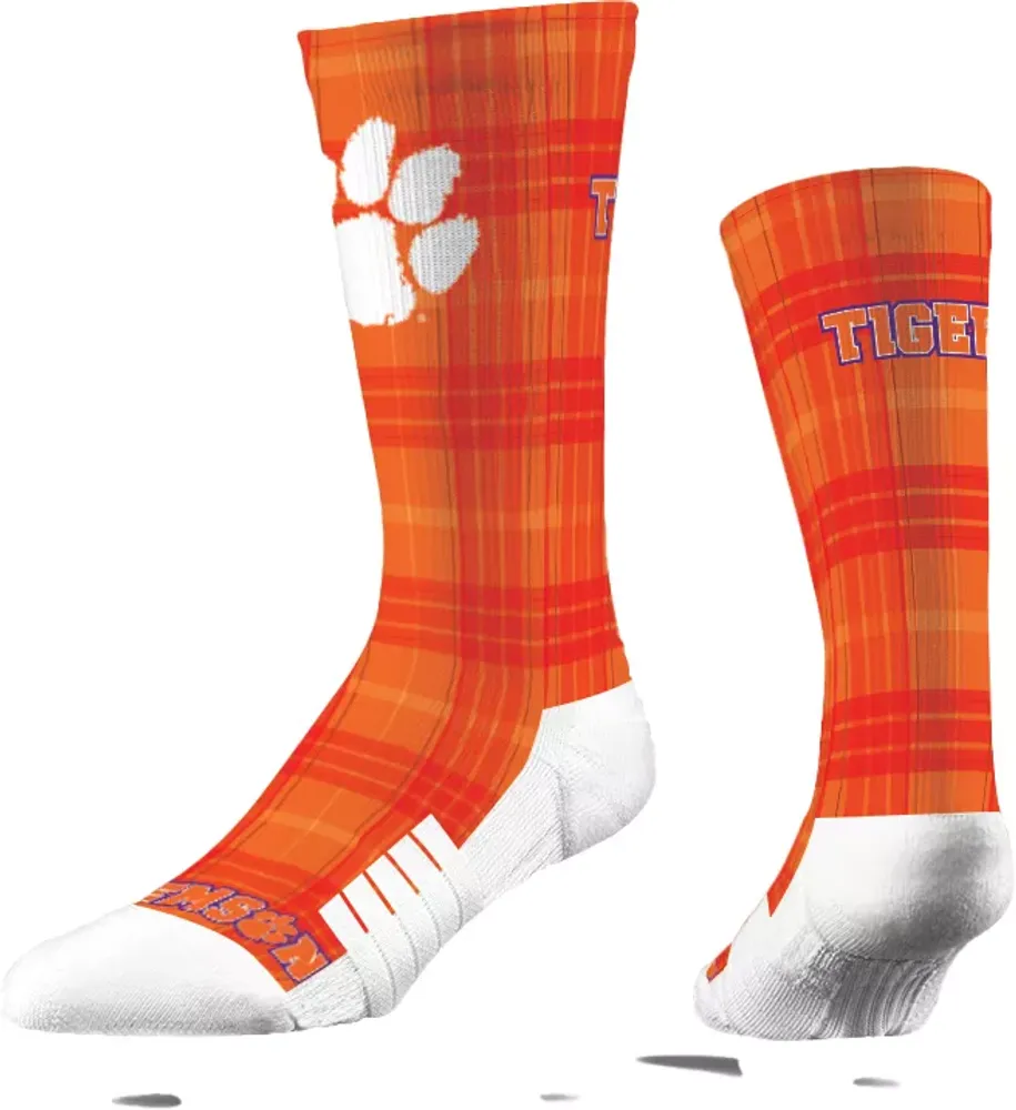 Strideline Clemson Tigers Plaid Crew Socks