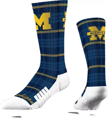 Strideline Michigan Wolverines Plaid Crew Socks