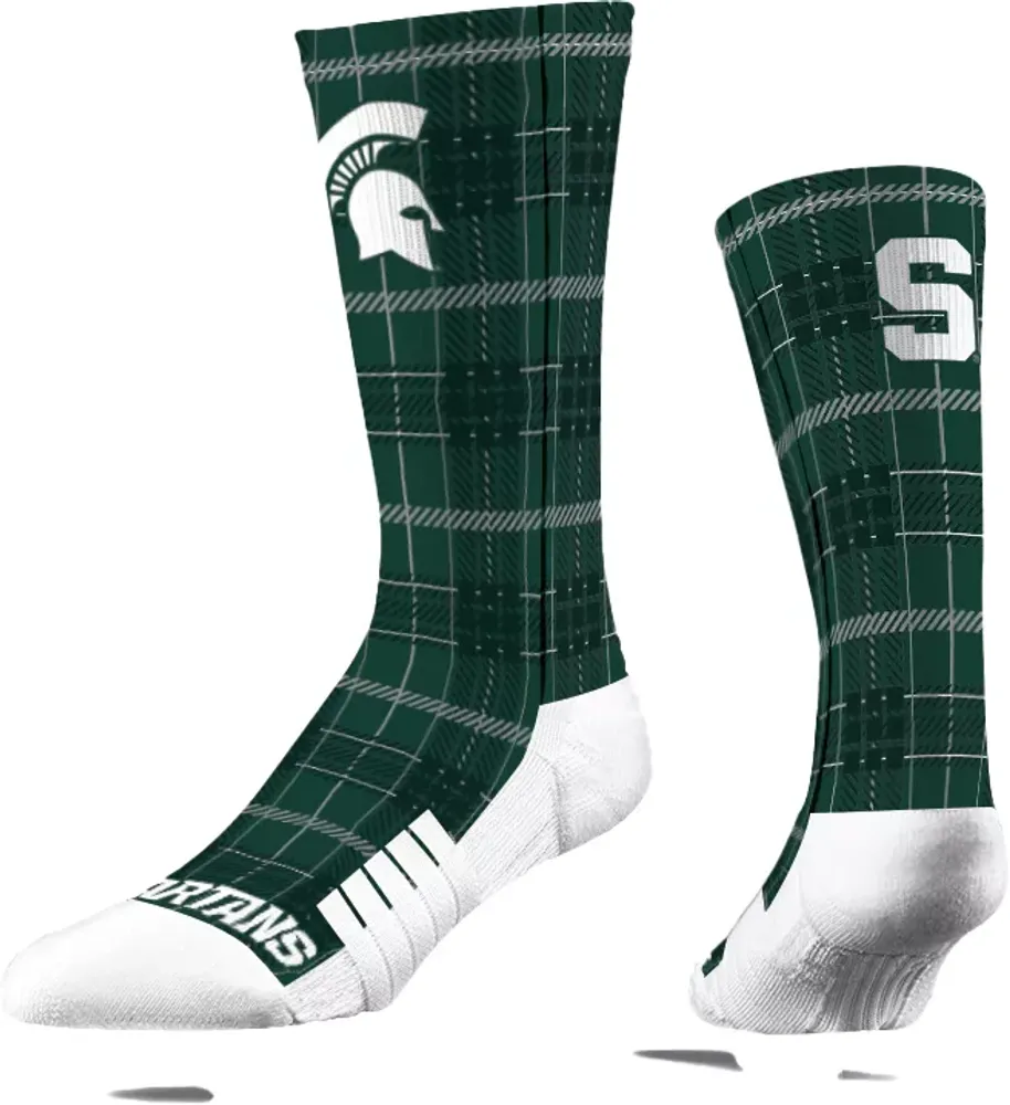 Strideline Michigan State Spartans Plaid Crew Socks