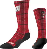 Strideline Wisconsin Badgers Plaid Crew Socks