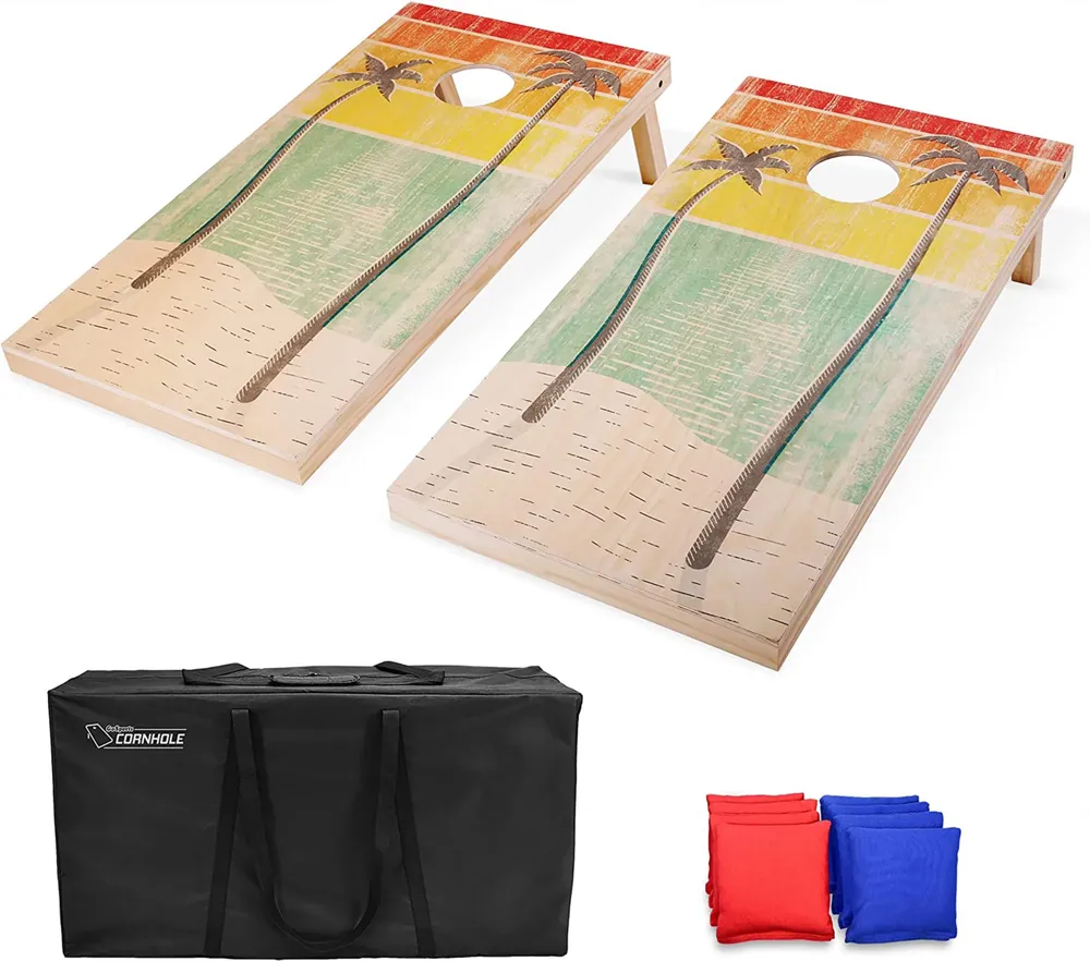 GoSports 4' x 2' Premium Wood Cornhole Set- Retro Beach