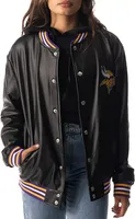 The Wild Collective Women's Minnesota Vikings Black Snap Bomber Jacket