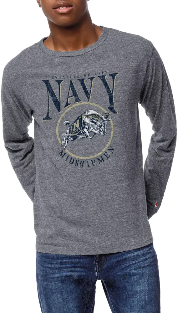 League-Legacy Men's Navy Midshipmen Grey Victory Falls Long Sleeve T-Shirt