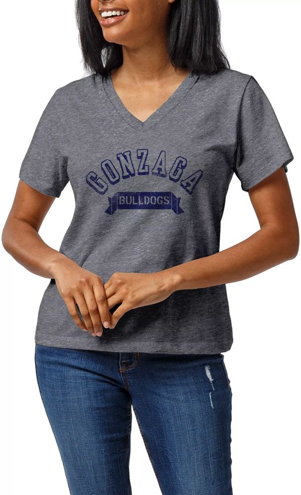 League-Legacy Women's Gonzaga Bulldogs Grey Intramural Boyfriend V-Neck T-Shirt